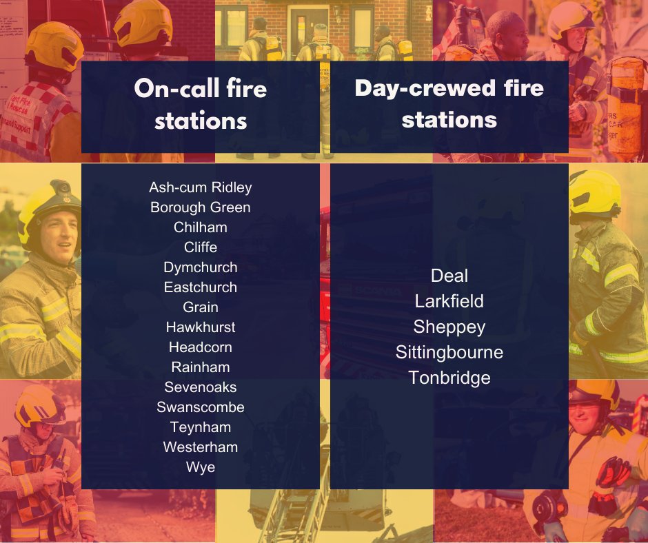 🚨 We're recruiting for on-call and day-crewed wholetime firefighters at fire stations across #Kent. 

Take a look at the image to see which fire stations are recruiting! 

Find out more about the difference between these roles and apply today: bit.ly/3JeIc3t