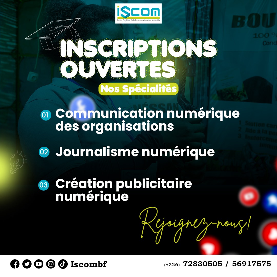 iscombf's tweet photo. #Inscriptions et #réinscriptions ouvertes au titre de l’année académique 2025-2026 

Horaires d’ouverture 📍 :
Du lundi au vendredi de 08h à 18h
Le samedi de 08h à 12h30

Contactez-nous :
📱 56 91 75 75 / 72 83 05 05

#iscombf  
#communicationdigitale 
#orientationpostbac https://t.co/nmkb5jVci7