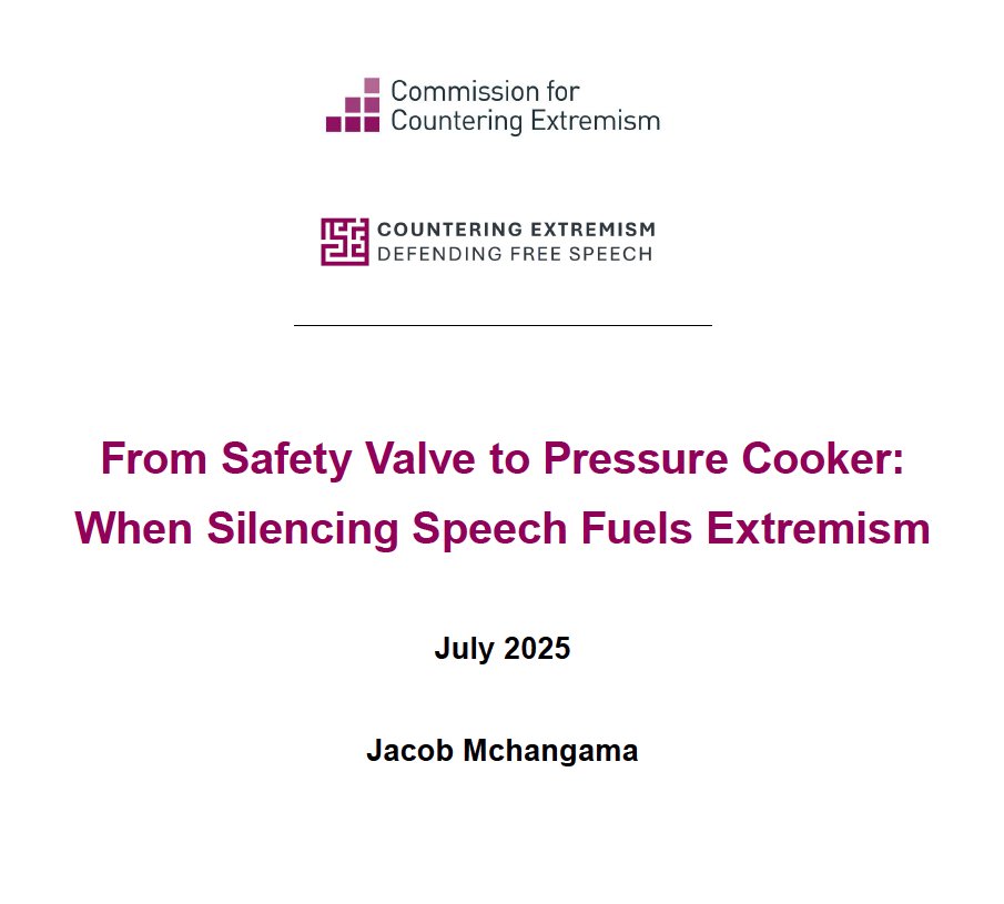 Jacob Mchangama (@jmchangama) on Twitter photo It’s not every day a government official invites you to write a lead essay criticizing speech restrictions.
In this piece for the UK’s <a href="/CommissionCE/">Commission for Countering Extremism</a>, I argue that when democracies silence dissent, they don’t create safety—they create a pressure cooker. It’s not every day a government official invites you to write a lead essay criticizing speech restrictions.
In this piece for the UK’s <a href="/CommissionCE/">Commission for Countering Extremism</a>, I argue that when democracies silence dissent, they don’t create safety—they create a pressure cooker.