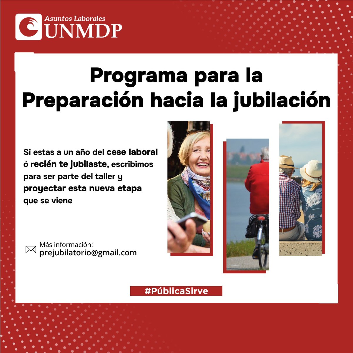 La #UNMDP abre la inscripción al Programa de Preparación para la Jubilación, un espacio abierto a toda la comunidad para acompañar la transición hacia una nueva etapa de la vida.

 #Jubilación #Bienestar #SomosUNMDP