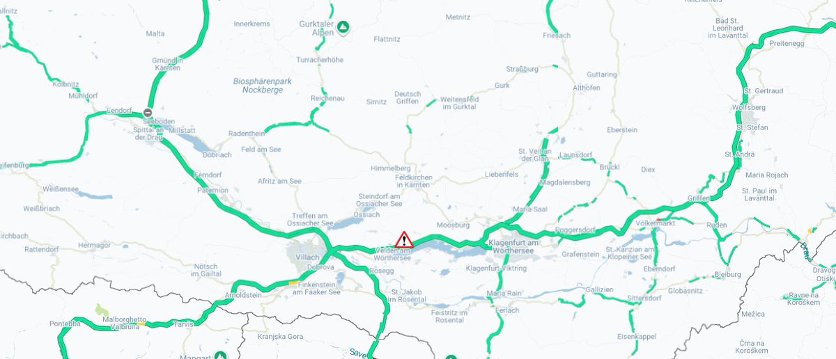 A2, Süd Autobahn, Richtung Italien, bei Velden-Ost, Behinderungen (Unfall) #verkehr #Oesterreich #Kaernten #Unfall