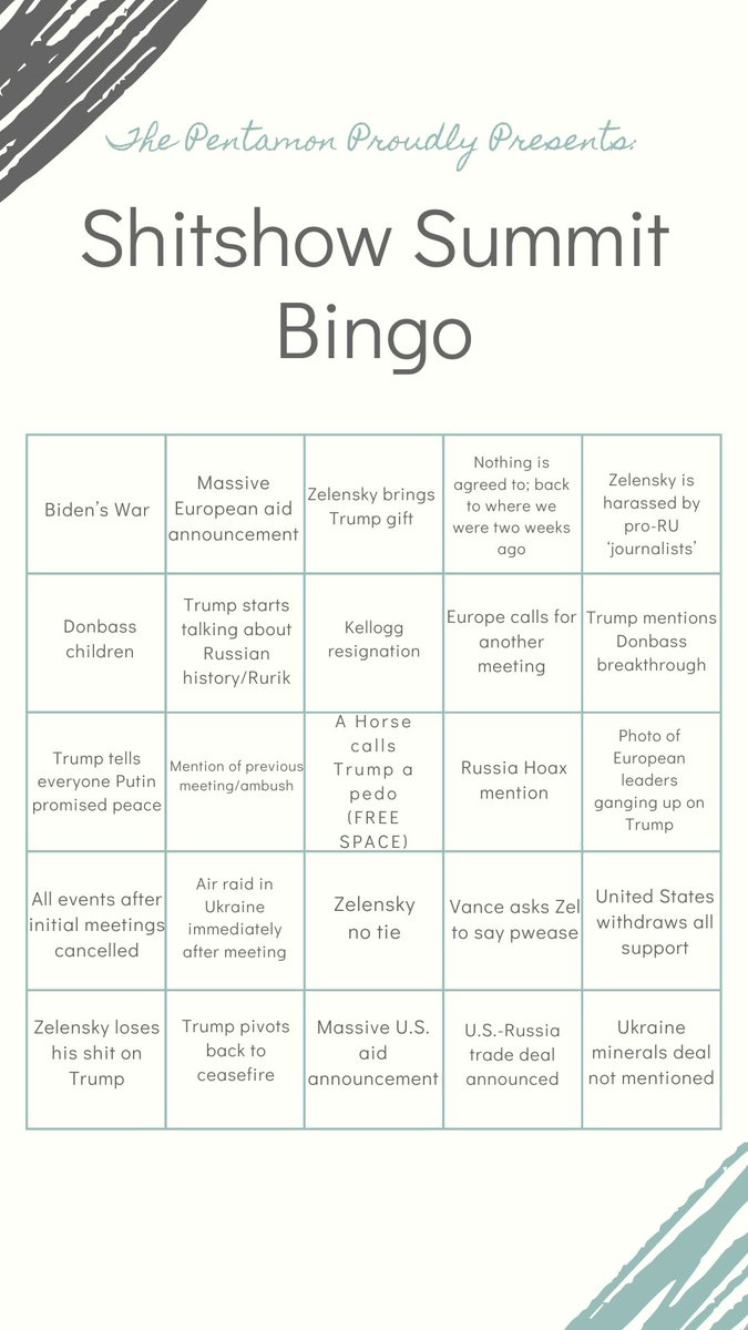 Bingo card for the White House suit party.