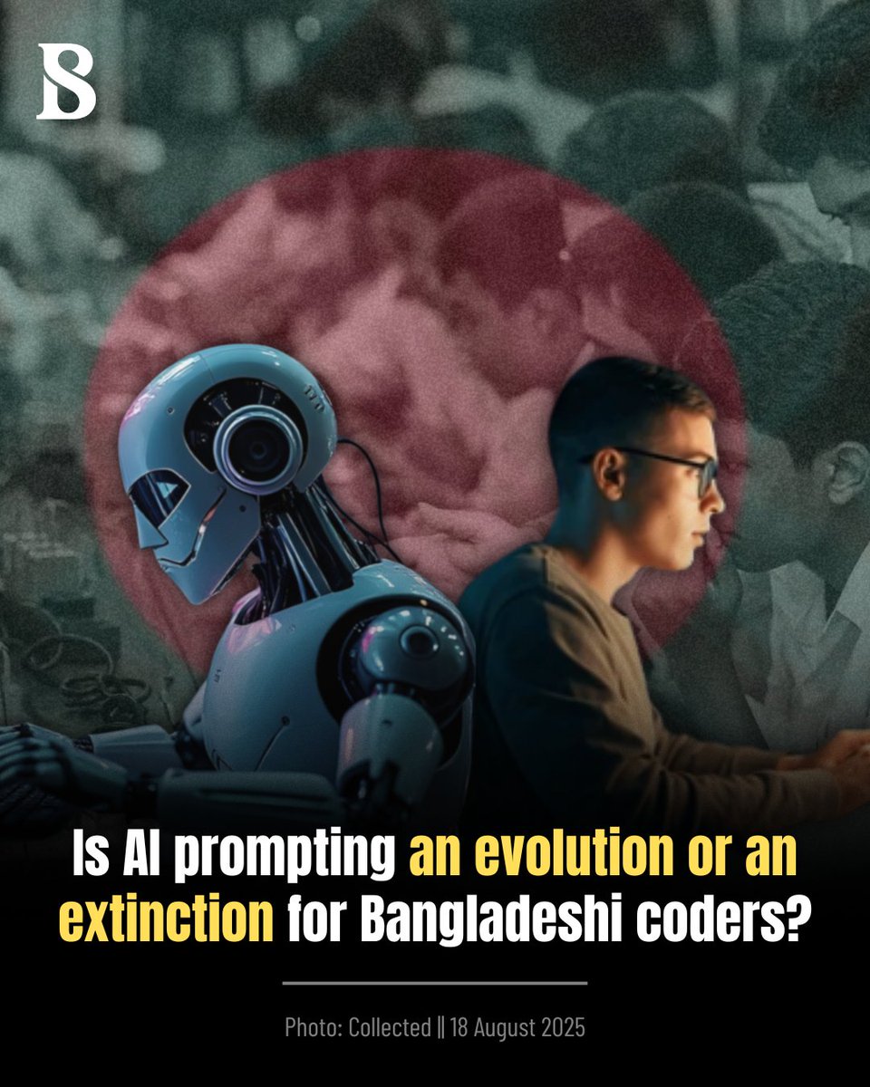 tbsnewsbd's tweet image. As the AI invasion poses a serious challenge to human coders, Bangladesh’s thriving IT sector faces a dilemma — will artificial intelligence empower its next generation of developers or render them obsolete?
Link in Comments
#AI #Coders #Bangladesh #tbsnews
