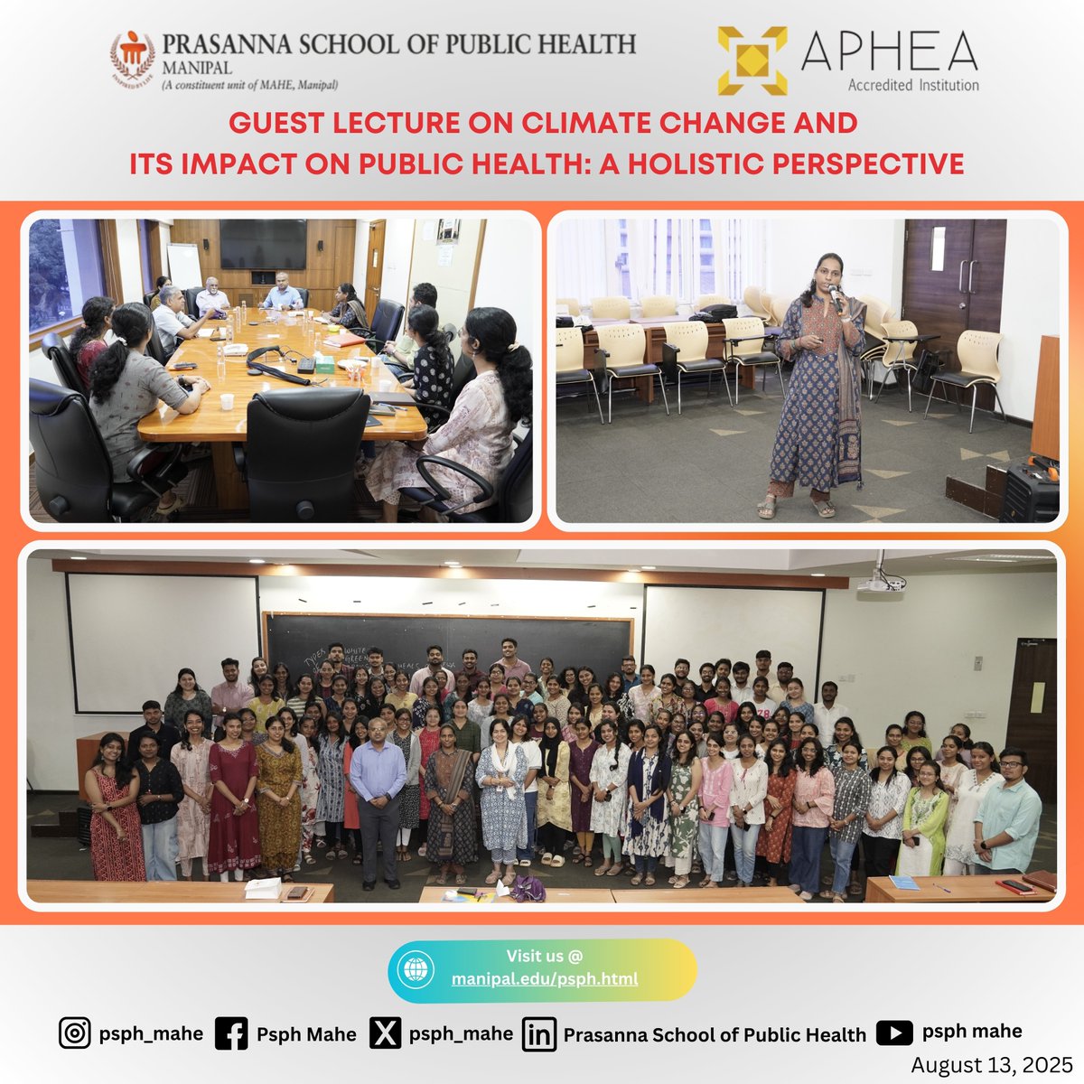 🌏💚 Guest Lecture #PSPH, <a href="/MAHE_Manipal/">Manipal Academy of Higher Education</a> 
Topic: “Climate Change &amp; Its Impact on #PublicHealth” by Ms. Prameela, Dy Environmental Officer, Pollution Control Board, Udupi
💬 Interactive discussion on building a greener, healthier future 🌱
 #MAHE #ClimateChange #Sustainability