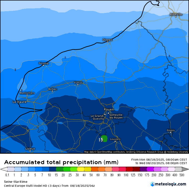 🌧 Risque de pluie entre mardi soir et mercredi après-midi 

À partir de mardi soir, le temps devrait franchement évoluer avec un ciel couvert et le passage d'averses localisées. Dans la nuit de mardi à mercredi et mercredi matin, les pluies devraient être plus régulières et plus
