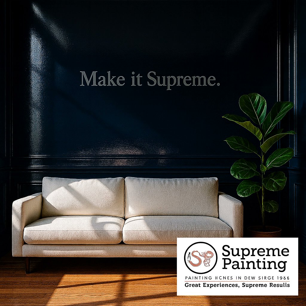 SupremePainting's tweet photo. Ready for dramatic 2025 vibes? Deep moody blues, dark greens &amp; high-gloss finishes bring major wow! Supreme Painting delivers rich color, lasting shine &amp; pro results—40+ years strong in DFW. Want the look? Let’s make it Supreme. #SupremePainting #DFW #HomeTrends https://t.co/i9I1YjRvRX