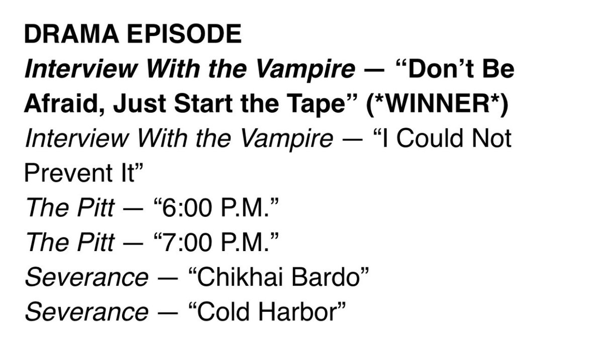 iwtvupdates's tweet photo. "Don't Be Afraid, Just Start the Tape" has won Best Drama Episode at the Gold Derby TV Awards! Congratulations to the IWTV cast and team! 
See full list of winners here: https://t.co/LAvbohvgbS https://t.co/SDh1UETUGs