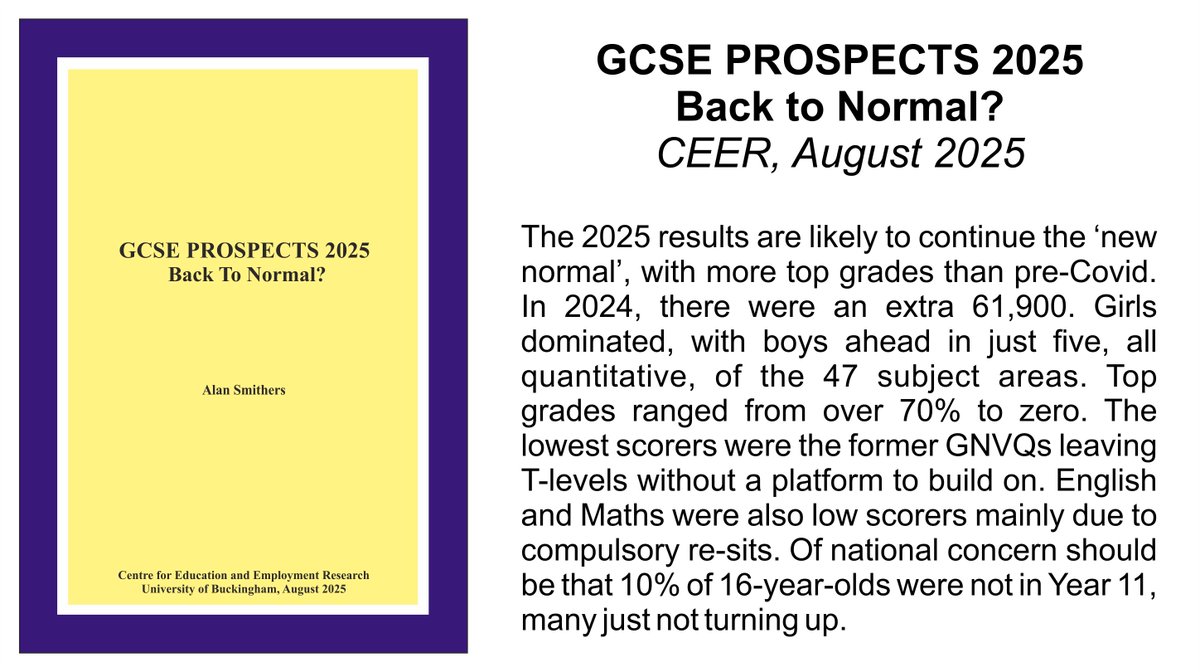 CEER's annual reports on A-levels and GCSEs are now available from the University of Buckingham's website: buckingham.ac.uk/research/ceer/ The puzzle is why are top grades going up when education was so disrupted by Covid.