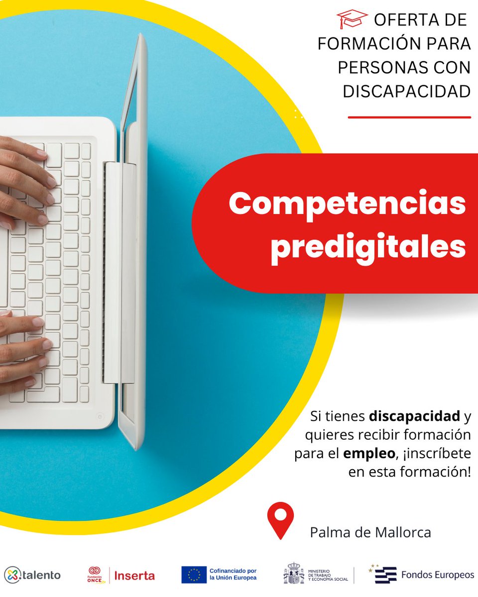 Por Talento (@portalento_) on Twitter photo 📢 #Formación: ¡"Competencias predigitales" en 📌 #PalmaDeMallorca!
📎 En la web:
hubs.ly/Q03CKy1B0
✉️ Más información: msaavedra.inserta@fundaciononce.es 📢 #Formación: ¡"Competencias predigitales" en 📌 #PalmaDeMallorca!
📎 En la web:
hubs.ly/Q03CKy1B0
✉️ Más información: msaavedra.inserta@fundaciononce.es