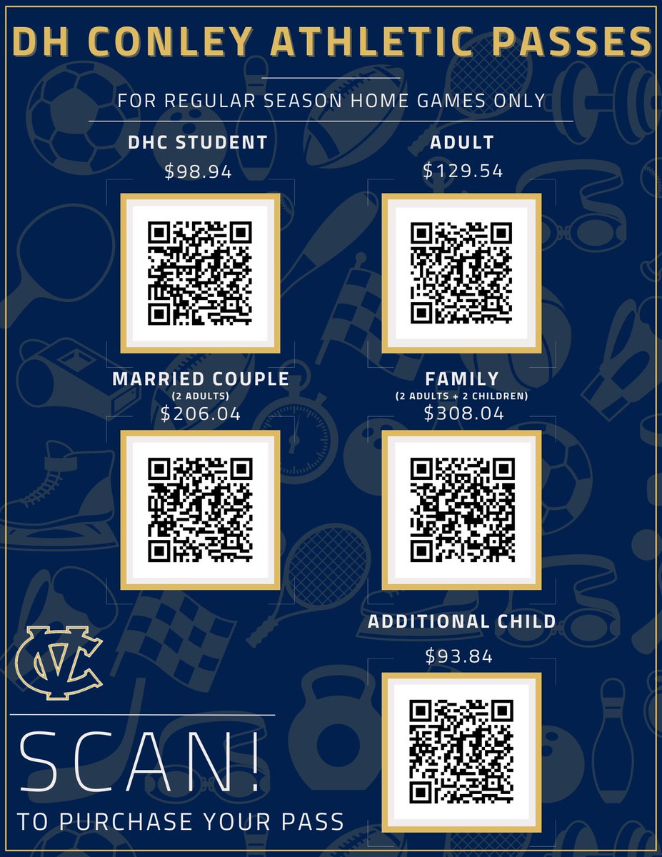 ConleySports's tweet image. Conley Athletic Passes are now Available! Passes are valid for all home regular season sporting events. Not valid for conference/state tournaments. 
@dhconley