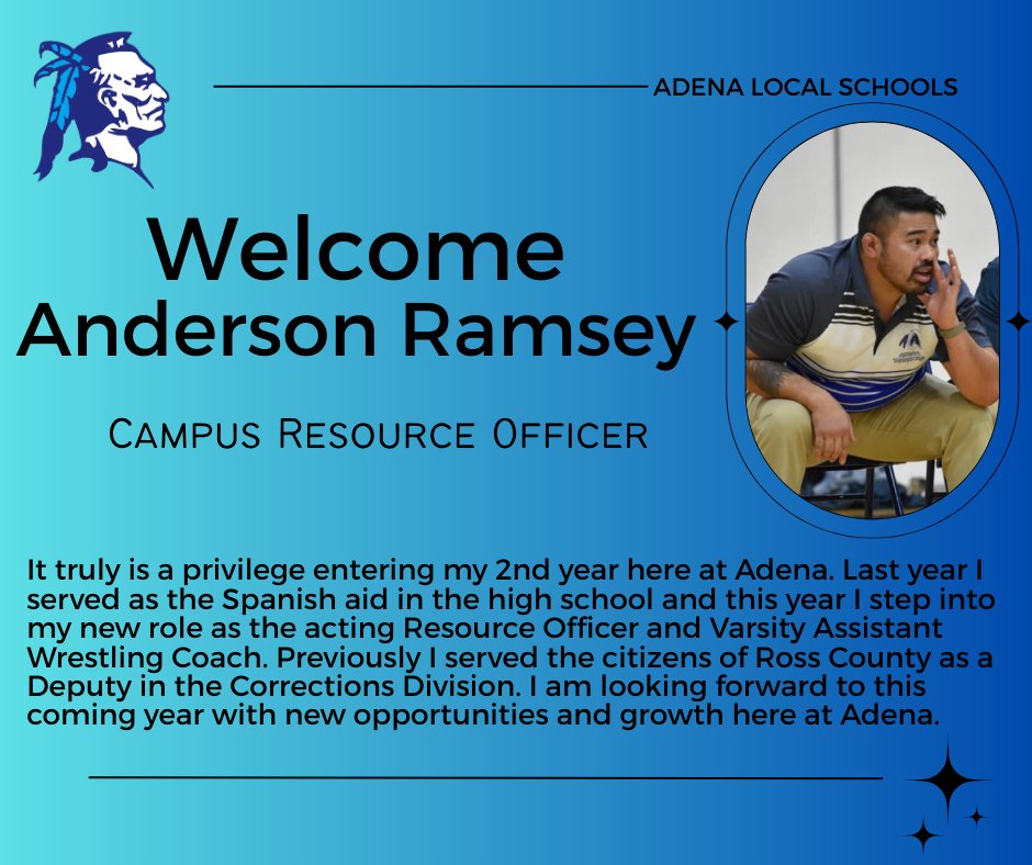AdenaLocal's tweet image. Join us in welcoming Anderson Ramsey to Adena Local Schools as our new full time campus Resource Officer!