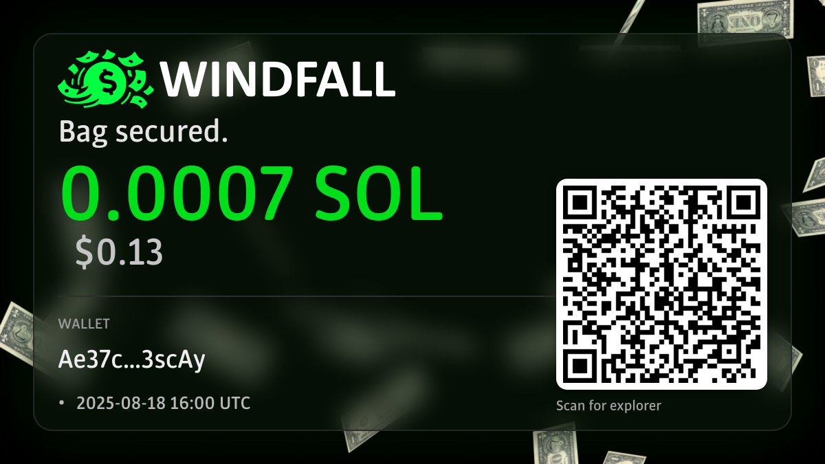 Windfall Jackpot!

0.0007 SOL to Ae37…scAy

TX: solscan.io/tx/5BVPzXAA6QN…