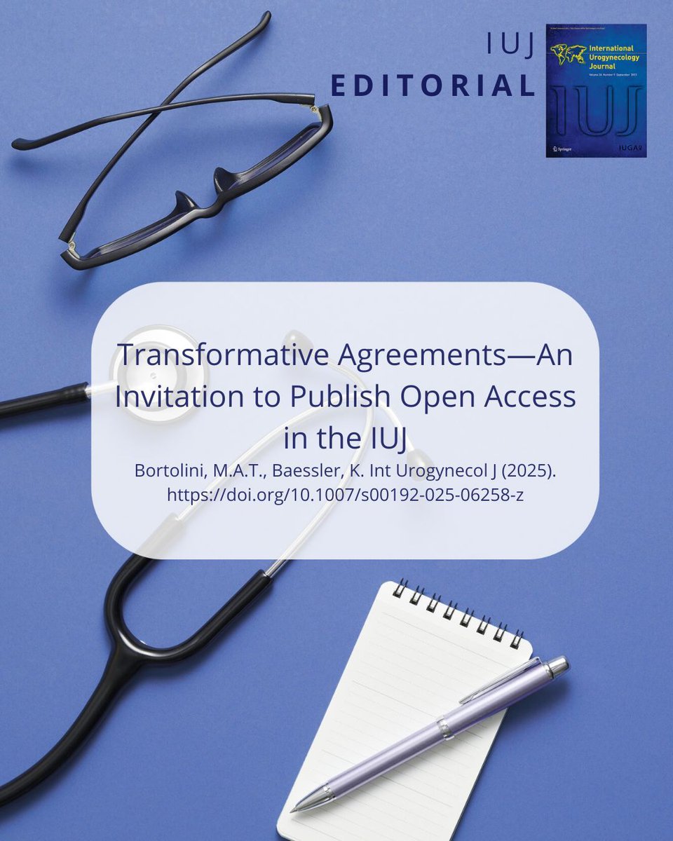 Did you know that you can publish open access in @iuj_bluejournal through transformative agreements?

Learn more about in in our recent editorial by our Editors-in-Chief.

📌 link.springer.com/article/10.100… 

@clinmedjournal <a href="/iugaoffice/">International Urogynecological Association (IUGA)</a>

#iuj_bluejournal #urogynecology #openaccess