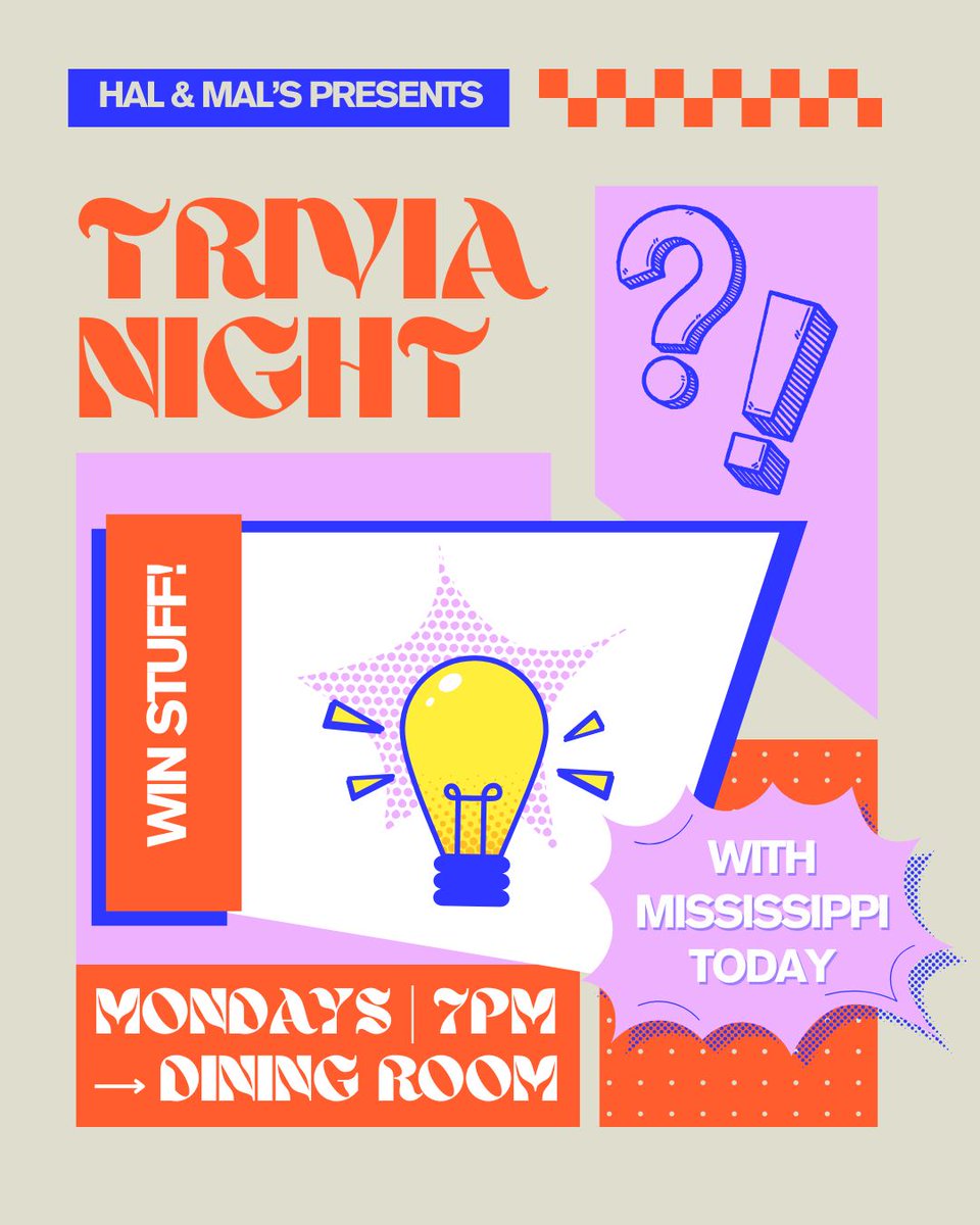 Round up your brainy bunch and head to Hal &amp; Mal’s every Monday at 7PM for cold drinks, hot questions, and bragging rights. It’s free to play, fun to win, and the perfect excuse to start your week off right.

🗓️ Monday, August 18
🕘 7PM
📍Hal &amp; Mal’s