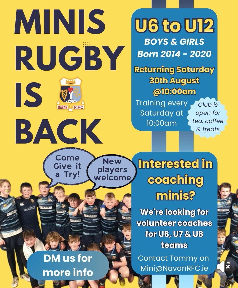 Navanrfc (@navanrfc) on Twitter photo ๐ ๐ถ๐ป๐ถ'๐ ๐ฅ๐๐ด๐ฏ๐ ๐ถ๐ ๐๐ฎ๐ฐ๐ธ ๐ฆ๐ฎ๐๐๐ฟ๐ฑ๐ฎ๐ ๐ฏ๐ฌ๐๐ต ๐๐๐ด๐๐๐ ๐ฎ๐ ๐ญ๐ฌ๐ฎ๐บ!
For all boys & girls born from 2014-2020.
If your child is interested in returning or simply just wants to give it a try, Click Here ๐ฝ
instagram.com/p/DNacqOQsL_X/โฆ
#NavanRFC100 #MiniRugby ๐ ๐ถ๐ป๐ถ'๐ ๐ฅ๐๐ด๐ฏ๐ ๐ถ๐ ๐๐ฎ๐ฐ๐ธ ๐ฆ๐ฎ๐๐๐ฟ๐ฑ๐ฎ๐ ๐ฏ๐ฌ๐๐ต ๐๐๐ด๐๐๐ ๐ฎ๐ ๐ญ๐ฌ๐ฎ๐บ!
For all boys & girls born from 2014-2020.
If your child is interested in returning or simply just wants to give it a try, Click Here ๐ฝ
instagram.com/p/DNacqOQsL_X/โฆ
#NavanRFC100 #MiniRugby