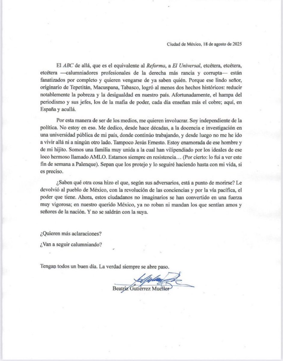 El Jefa𝕏o (@eijefediego) on Twitter photo Oiga, doña <a href="/BeatrizGMuller/">Beatriz Gutiérrez Müller</a>, me voy a tomar el atrevimiento de comentar varios aspectos de su carta (la cual es malita).
Espero que la reencarnación de Cervantes, Saavedra y la “J.K. Rowling mexicana” no se ofendan conmigo por el atrevimiento.
Como siempre: la 4T hace sus Oiga, doña <a href="/BeatrizGMuller/">Beatriz Gutiérrez Müller</a>, me voy a tomar el atrevimiento de comentar varios aspectos de su carta (la cual es malita).
Espero que la reencarnación de Cervantes, Saavedra y la “J.K. Rowling mexicana” no se ofendan conmigo por el atrevimiento.
Como siempre: la 4T hace sus