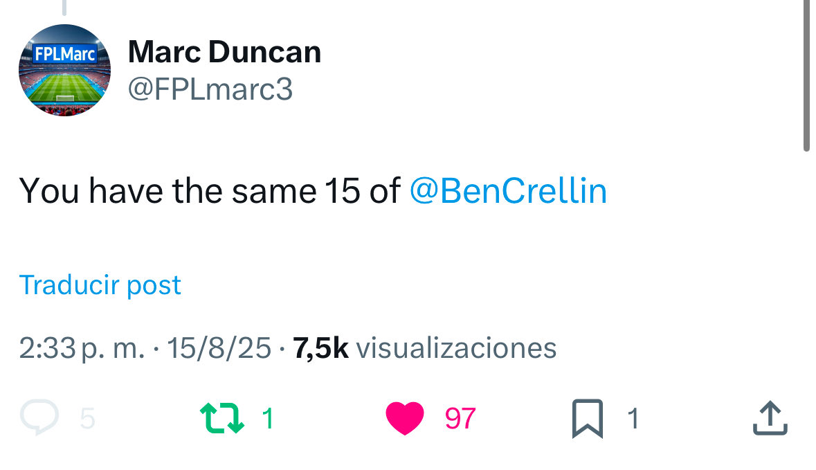 Lautaro Martinez (@lautaro10m22) on Twitter photo โThis guy blocked me just because I found out he had the same 15 players as โฆ<a href="/BenCrellin/">Ben Crellin</a>โฉ ๐
I got 97 likes, he picked his team with AI and scored 49 points ๐คทโโ๏ธโ #FPL โThis guy blocked me just because I found out he had the same 15 players as โฆ<a href="/BenCrellin/">Ben Crellin</a>โฉ ๐
I got 97 likes, he picked his team with AI and scored 49 points ๐คทโโ๏ธโ #FPL