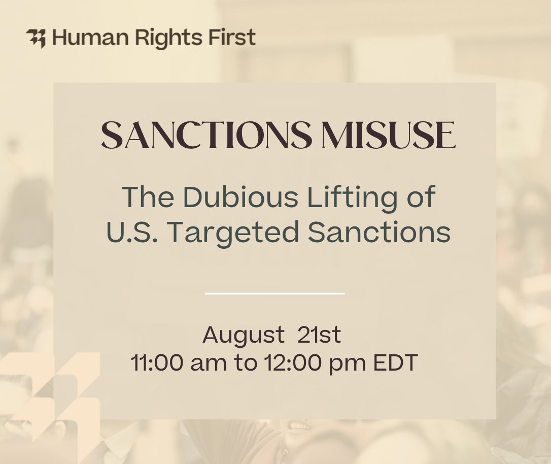 Catch CAL Exec Director Charity Ryerson speaking on the misuse of sanctions and other policy tools designed to hold perpetrators of human rights abuses accountable on August 21st ⬇️
Register here: info.supporthumanrightsfirst.org/event/august-2…