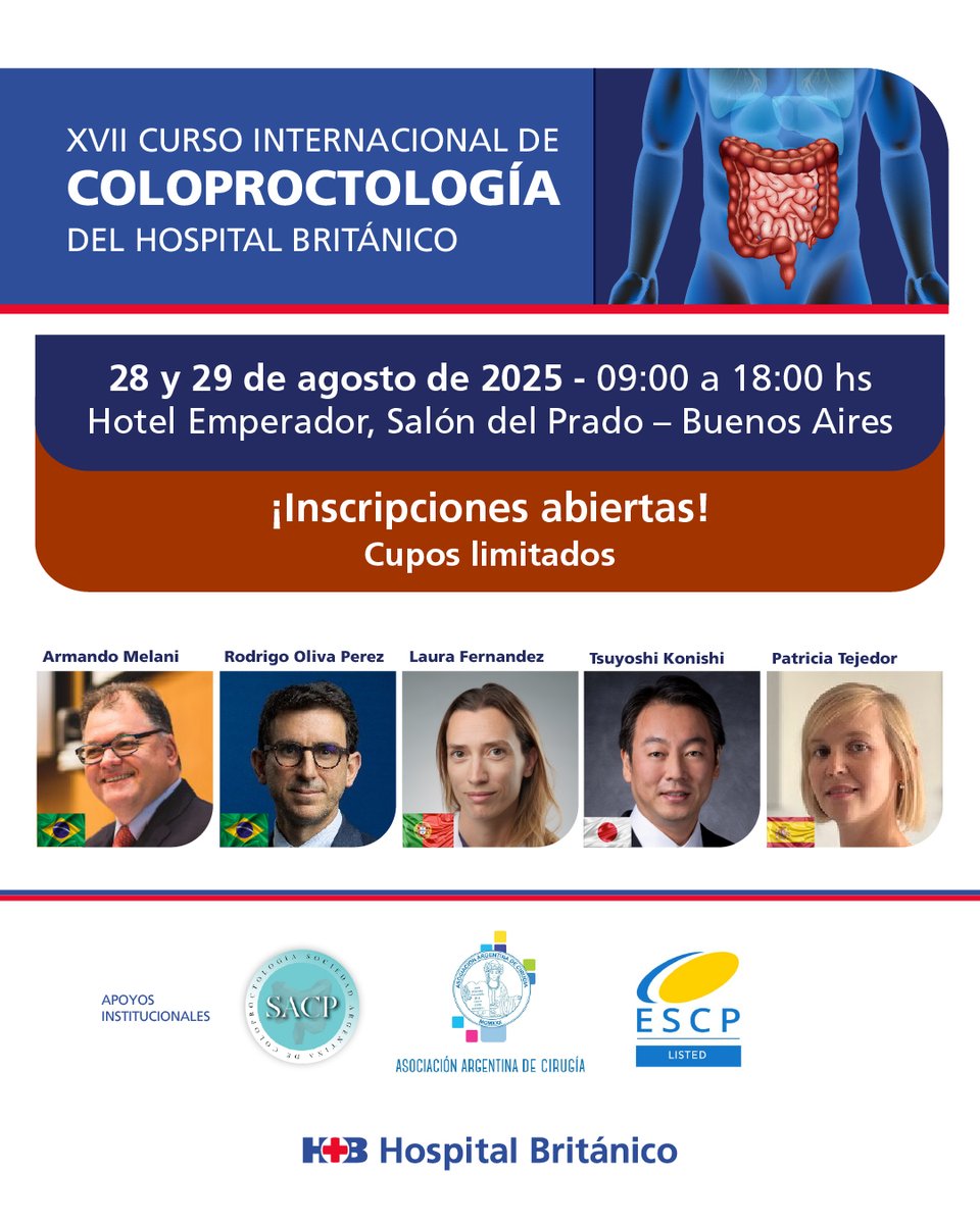 🔍 ¿Buscas actualización + networking en coloproctología?
 📆 Te esperamos el 28-29 de agosto en Hotel Emperador
 👩‍⚕️ Con especialistas locales e internacionales
 👉 Inscripciones: docencia.hospitalbritanico.org.ar/Docencia-Inves…