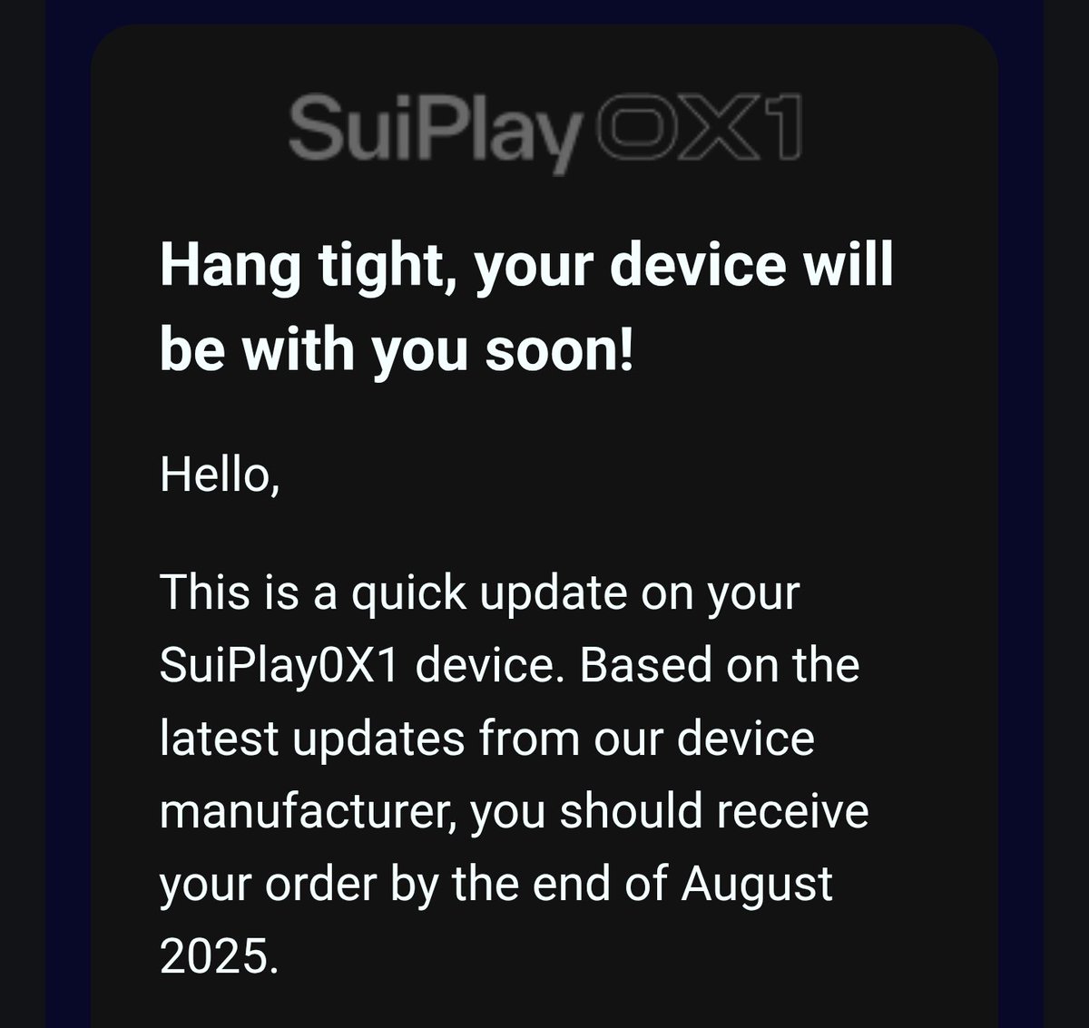 OMG OMG OMG IT'S HAPPENING!

Absolutely STOKED to get hands on my <a href="/SuiPlay/">SuiPlay</a> 0X1!!

Thank you $SUI for being the best team, blockchain and community!