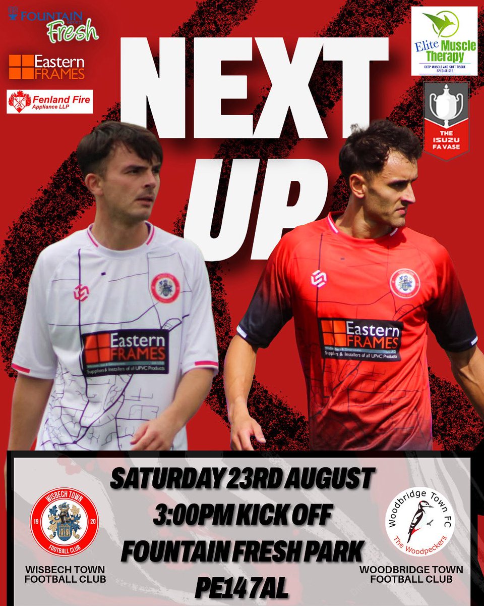 wisbechtownfc's tweet image. #NEXTUP: Saturday 23rd August (H)

HUGE GAME AT FOUNTAIN FRESH PARK THIS WEEKEND! We need the people of Wisbech to come down loud and proud on Saturday to cheer the #Fenmen on for the start of our FA Vase campaign this season! Your support will make all the difference!