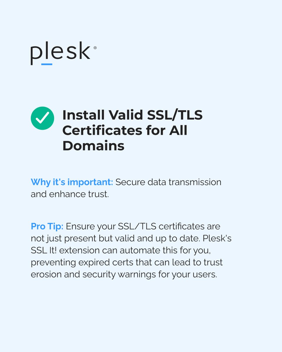 Plesk's tweet image. Don&apos;t let #ServerSecurity be your weak link! From 10 sites to 10,000, #ClientTrust and uptime depend on it. Our Plesk Pro: Security &amp;amp; Compliance Readiness Checklist guides you through preventing #DataBreaches and delivering a safer #Hosting experience. 👉  b.link/e46s8cv4