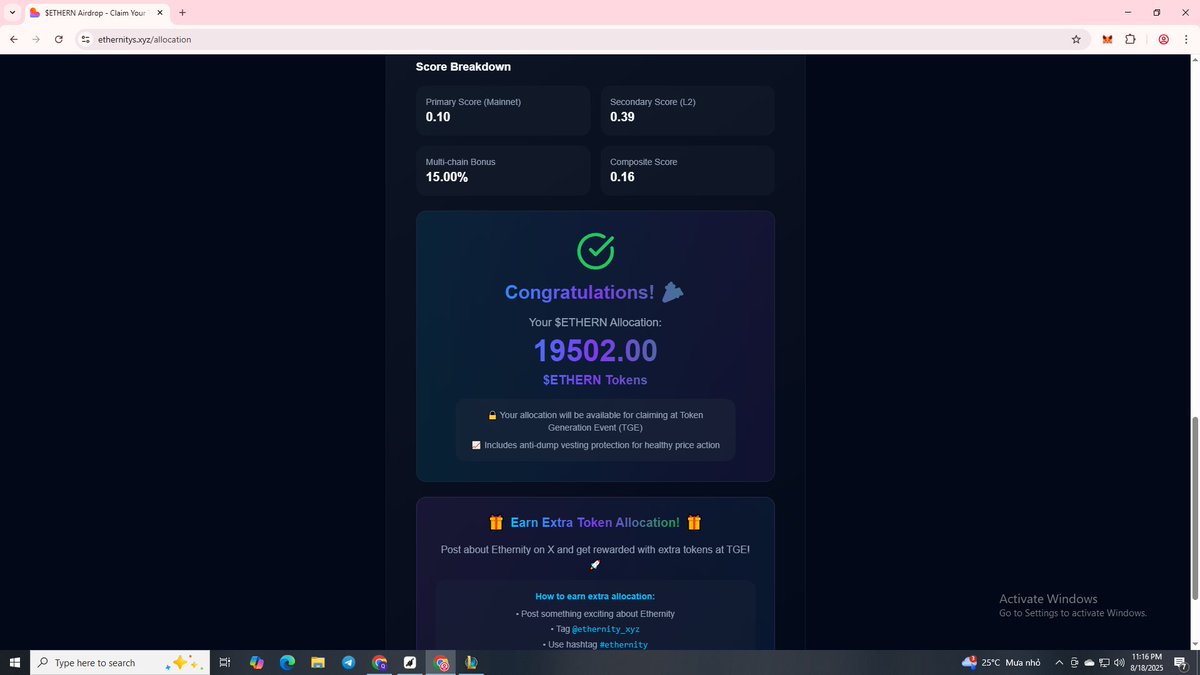 thewuaboy's tweet image. AE ccheck thử quả kèo này xem được bao nhiêu, mình check mấy cái ví cũ lâu không dùng nhưng vẫn được air chỉ cần có giao dịch chain ARB BASE OP hoặc ZK trước đó 
@Ethernity_xyz #ethernity