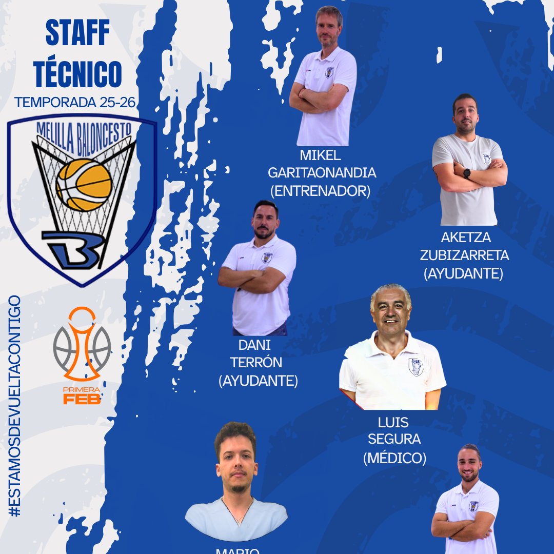 CompeticionFEB's tweet photo. 🚨 Mercado #PrimeraFEB: El @melillabcto cierra su staff técnico para el nuevo curso

▶️ Un completo equipo para el retorno a la categoría

🫡 @mikelgarita 
📋 @el13trece
📋 @AkeZubi
👨‍⚕️ Luis Segura
🫳 Mario Morales
🏋️‍♂️ David Pérez

📝 Más información ⬇
https://t.co/zgDfDNiZ72 https://t.co/5AoPhD1xfQ