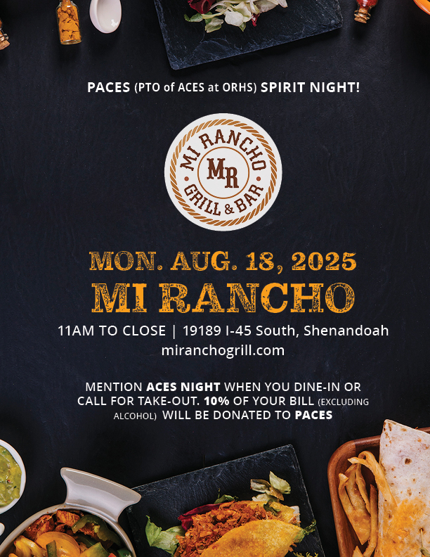 ACESCISD's tweet image. PACES Spirit Night tonight at Mi Rancho! Mention ACES Night when you Dine - In or Call for Take - Out to help raise money for PACES. This is a great option to have before or after ORHS Open House tonight.