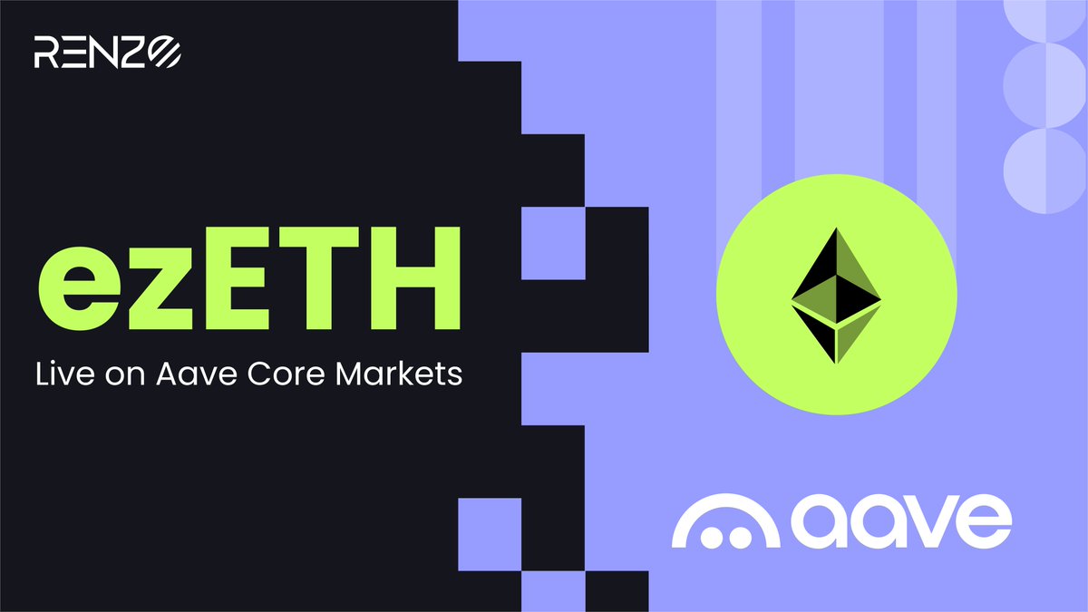 ezETH is now live on <a href="/aave/">Aave</a> Core Market, now unlocking deeper liquidity and collateral utilization for Restakers!
x.com/RenzoProtocol/…