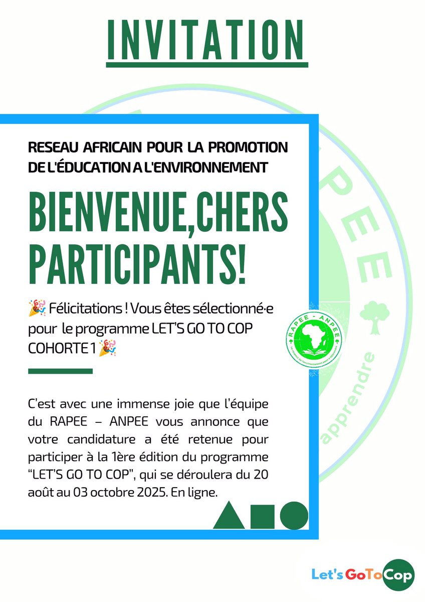 Je suis très honoré et profondément reconnaissant pour cette opportunité. Une immense joie pour avoir été sélectionné pour participer à la 1ère cohorte du programme LET’S GO TO COP, porté par le RAPEE – ANPEE.  

C’est une opportunité précieuse que je reçois avec humilité,