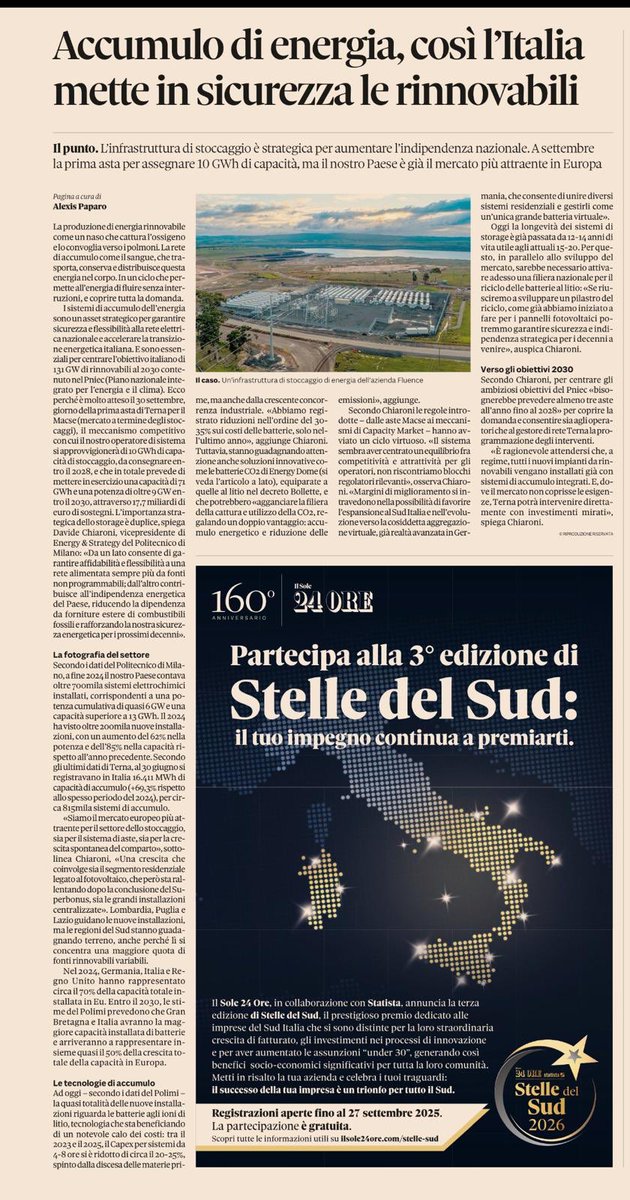 UN PO' DI CONTI SULLE BATTERIE E SUI SISTEMI DI ACCUMULO IN GENERE. 

Il <a href="/sole24ore/">IlSole24ORE</a> scrive che "il nostro Paese è il piú attraente d'Europa" per gli investitori. Dunque certamente il sistema di incentivazione remunera gli investitori e rende gli accumuli convenienti per loro. Ma
