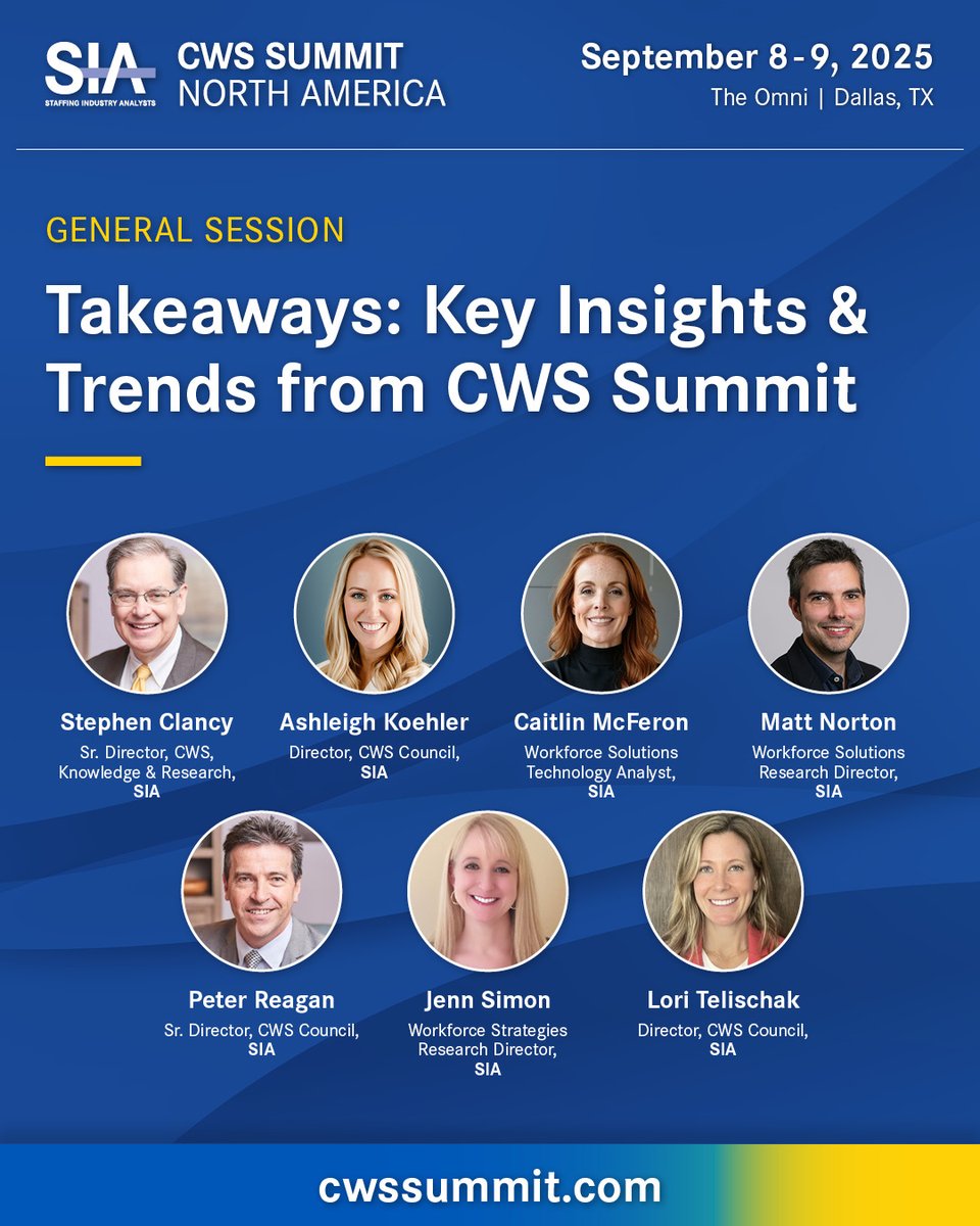SIAnalysts's tweet image. There’s no way you can catch everything on the packed #CWSSummit agenda, but we&apos;re saving you a seat at the ultimate Summit recap.

Register today &amp;gt; &amp;gt; CWSSummit.com

#StaffingIndustry #ContingentWorkforce #WorkforceInnovation #TalentStrategy #Technology #Compliance