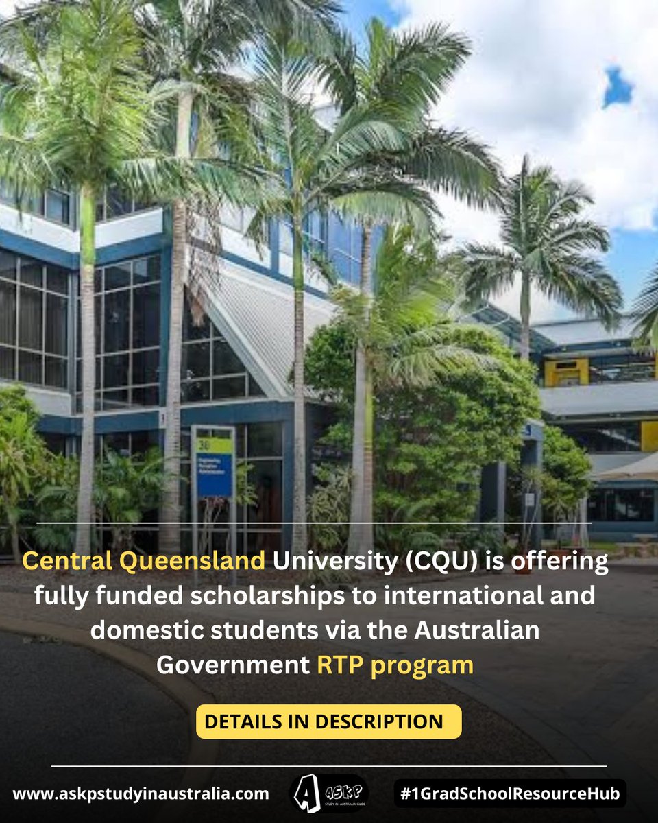 Applications are currently open for Central Queensland University (CQU) RTP Scholarship 2025

✅Fully Funded Masters/PhD by Research
✅Stipend: $32,000 per year
✅Deadline: 30 December 2025

Thread
1/n👇