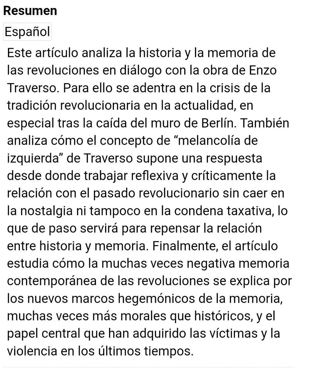 Hace poco me publicaron este artículo sobre Enzo Traverso que también me sirvió para pensar sobre la historia y la memoria de las revoluciones.

dialnet.unirioja.es/servlet/articu…