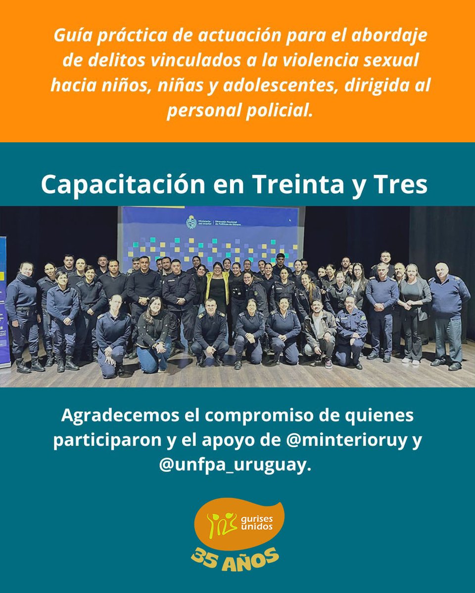 Nueva instancia de formación en el departamento de Treinta y Tres, basada en la ¨Guía práctica de actuación para el abordaje de delitos vinculados a la violencia sexual hacia niños, niñas y adolescentes¨, dirigida al personal policial.