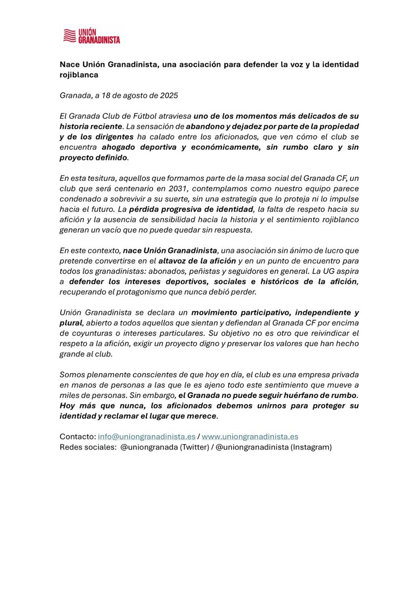Unión Granadinista (@uniongranada) on Twitter photo Hoy nace la Unión Granadinista, te lo contamos aquí.
#UnionGranadinista 🇦🇹 Hoy nace la Unión Granadinista, te lo contamos aquí.
#UnionGranadinista 🇦🇹