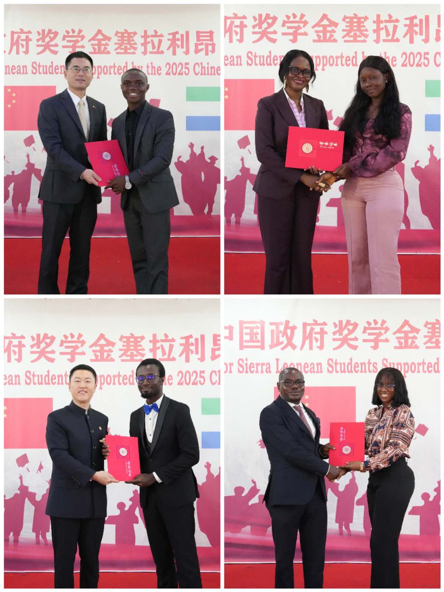 Wang Qing王擎 (@amb_wangqing) on Twitter photo Today I am greatly pleased to attend together with <a href="/WurieHaja/">Haja Ramatulai Wurie, PhD (Mrs Kamara)🇸🇱</a> the Award&Farewell Ceremony for Sierra Leonean Students Supported by the 2025 Chinese Scholarship Program. This year 121 full scholarships are granted and ranks among the top globally. Congratulations to you all! Today I am greatly pleased to attend together with <a href="/WurieHaja/">Haja Ramatulai Wurie, PhD (Mrs Kamara)🇸🇱</a> the Award&Farewell Ceremony for Sierra Leonean Students Supported by the 2025 Chinese Scholarship Program. This year 121 full scholarships are granted and ranks among the top globally. Congratulations to you all!