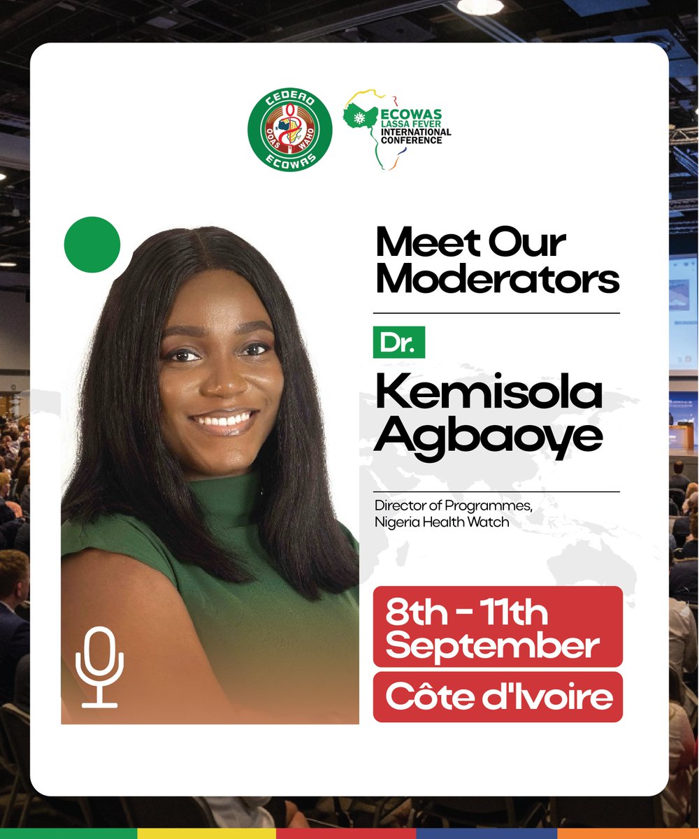 Comment placer les communautés au cœur de la préparation aux épidémies ?
La Dr Kemisola Agbaoye, Directrice des programmes <a href="/nighealthwatch/">Nigeria Health Watch</a>, modérera « Mettre les communautés d’abord » à #ECOWASLIC2025.

📍 8–11 sept | Abidjan
 lassafeverinternationalconference.org/register/