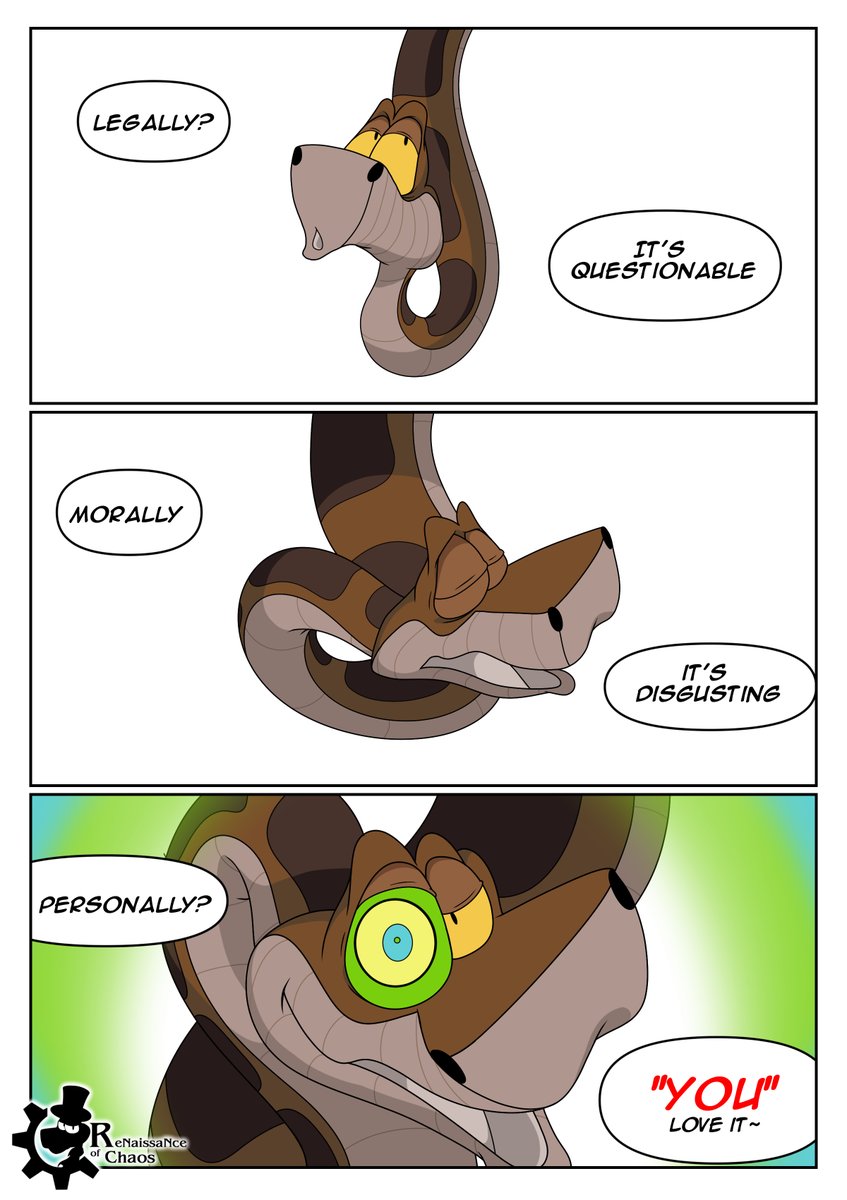 "Say Kaa, what do you think of hypnotising random ladies and proceed to ravish them?" said 'insert fictional female character here'.

Draw something quick during work break.