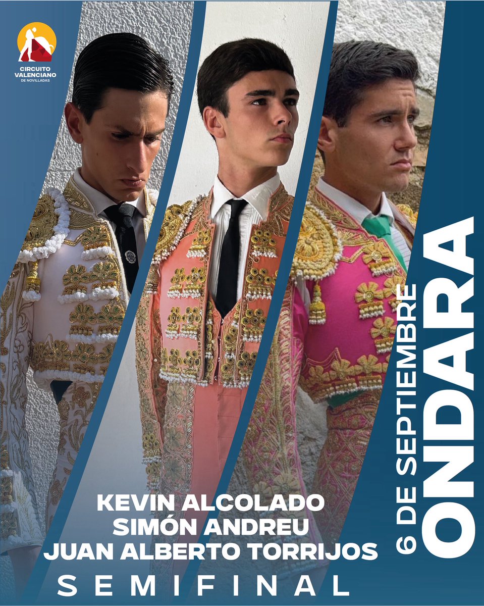🙌🏼 Los protagonistas de la primera semifinal en Ondara

⚔️ Kevin Alcolado
⚔️ Simón Andreu
⚔️ Juan Alberto Torrijos  

🐂 Aida Jovani 

🧭 19:00 horas

📺 TV À Punt Mèdia