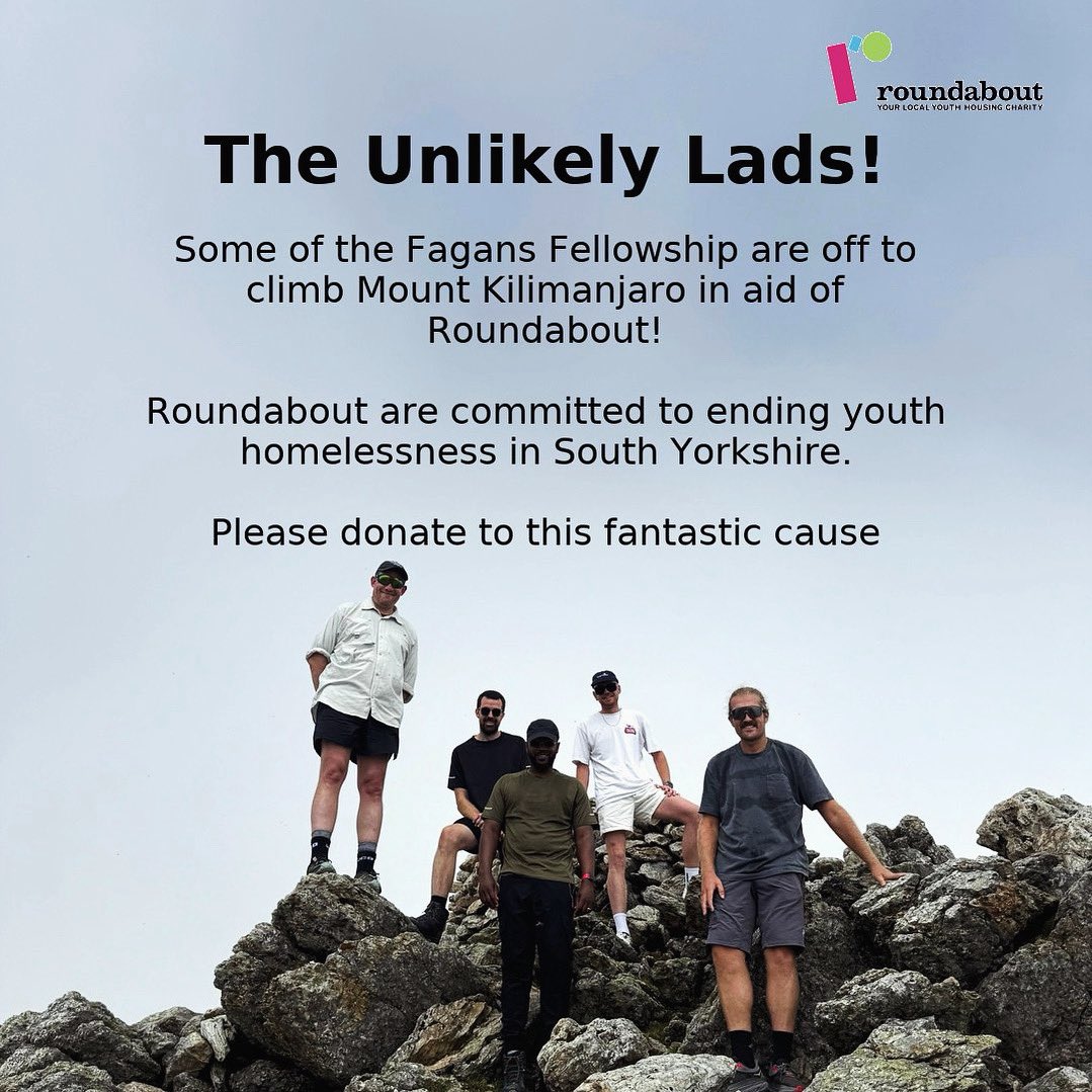 Me and Housey from Fagans and some pals are throwing ourselves up the biggest chuffing mountain in Africa! 

All to raise funds for <a href="/RoundaboutSheff/">Roundabout</a> 

They’re committed to ending youth homelessness in South Yorkshire.

If you can, please donate: 
justgiving.com/page/james-oha…