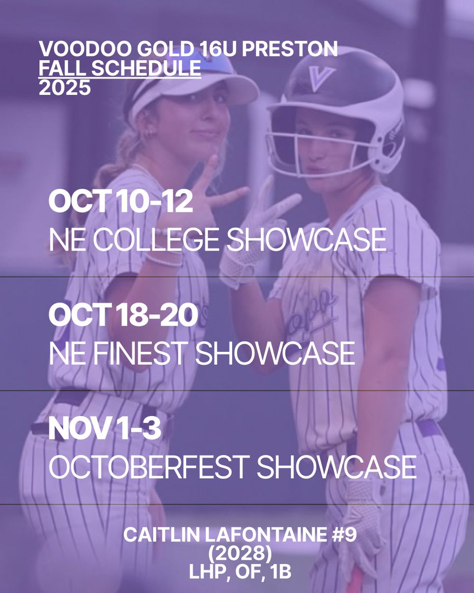 CaitlinLaf26954's tweet image. Check it out👇🏼👇🏼👇🏼#fallschedule #showcase #fallszn #softball 

@16uVoodoo @VoodooSBRecruit @CoastRecruitsSB @RhodySoftball @FastpitchAthRec @gatorjack72