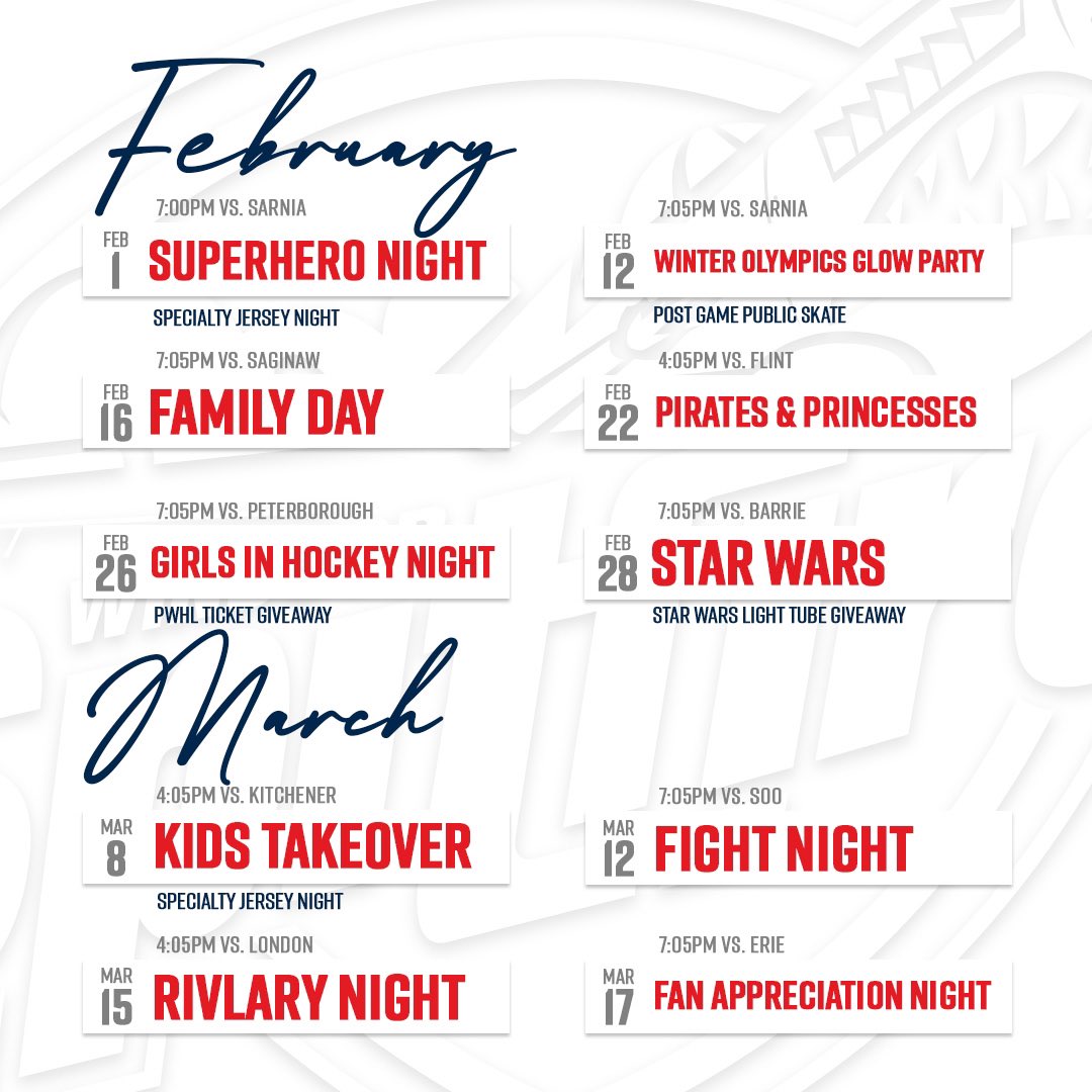 Our 2025/2026 theme nights! Can’t wait to entertain the best fans in the OHL on and off the ice! - Single game tickets 🎟️ go on sale this Saturday! #windsorspitfires #ohlhockey #windsoressex #itsyqg