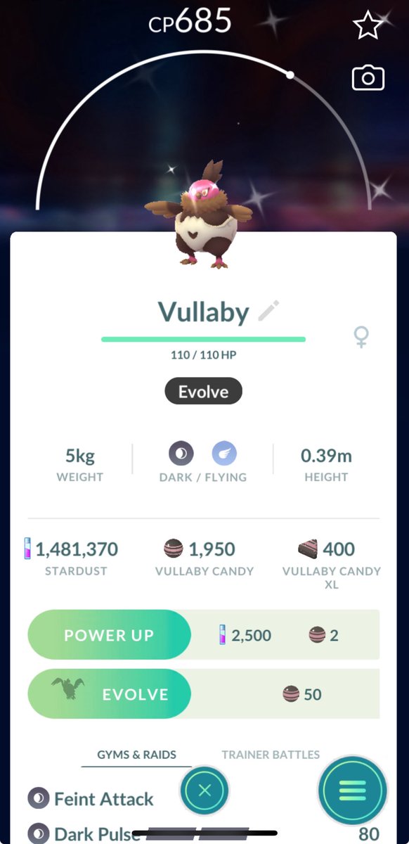 HelenOakes3's tweet photo. #PokemonGoBattle reward! My second #Shiny Vullaby - now I can evolve!! #LivingDex #PoGo #PokemonGOfriendscode @PokemonGoApp https://t.co/yEIoPLBRju