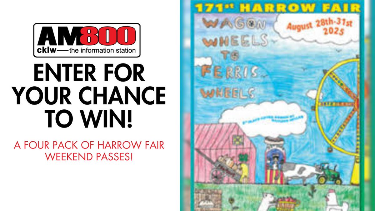 Celebrate 171 years with the Harrow Fair! August 28th – 31st!

Enter at bit.ly/41HDD83 for your chance to win a four pack of weekend passes!