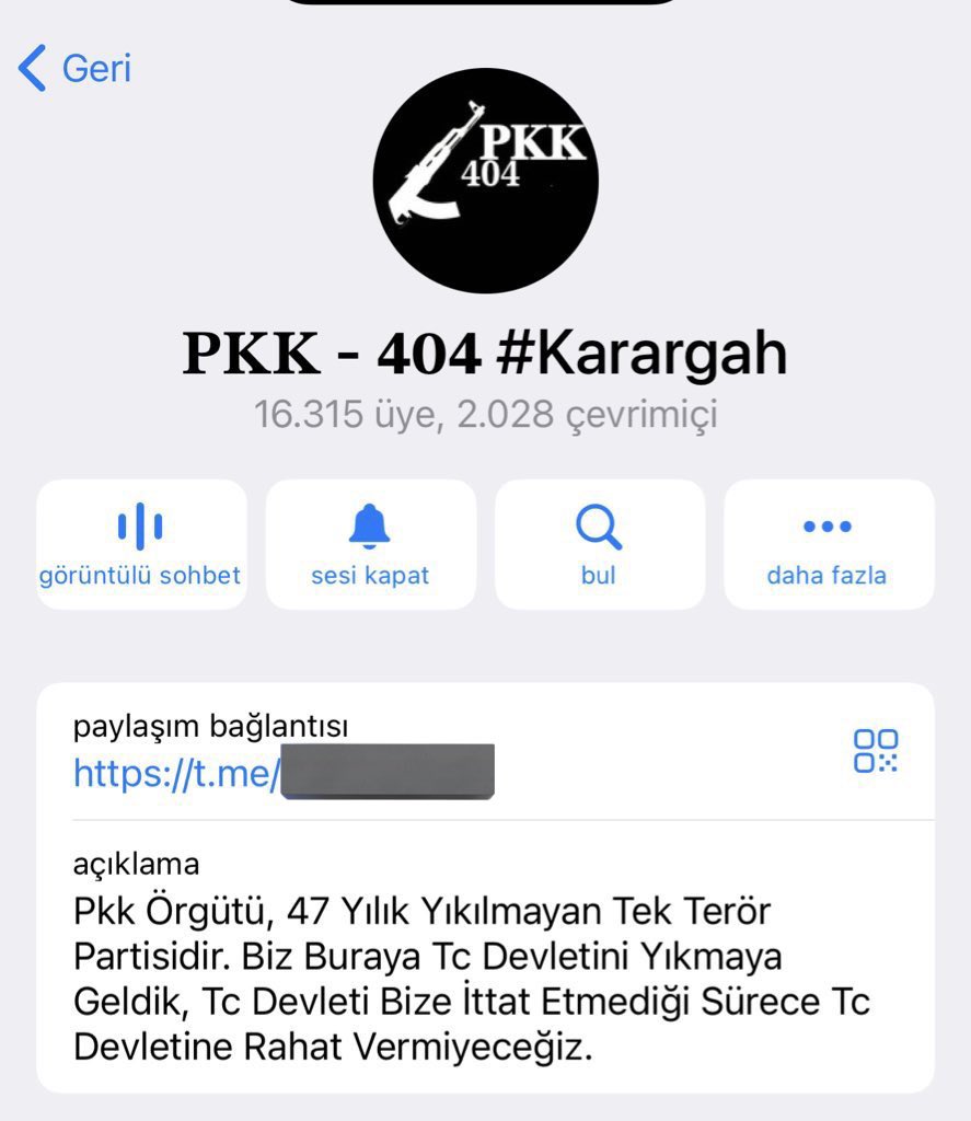 PKK-404 Karargah grubu isimli bu telegram grubun PKK’ye ait olduğuna ikna oldum. Hele ‘PKK tek terör partisidir’ vurgusu, ortada şüpheye yer bırakmadı:)