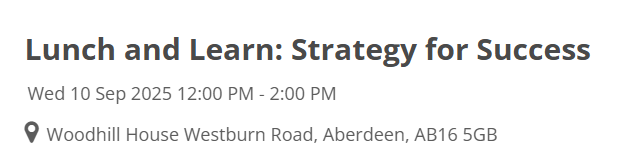 AberdeenshireEconDev (@econdevabshire) on Twitter photo ℹ️Lunch & Learn: Strategy for Success
#Aberdeenshire #business people may be interested in a🆓<a href="/ProsperScot/">Prosper</a> in conjunction with <a href="/BGateway_ACS/">Business Gateway Aberdeen City & Shire</a> in person event, discussing effective #business processes
🗓️12 noon-2pm Wed 10 Sep
📍Woodhill House, AB16 5GB
🟢tickettailor.com/events/peerwor… ℹ️Lunch & Learn: Strategy for Success
#Aberdeenshire #business people may be interested in a🆓<a href="/ProsperScot/">Prosper</a> in conjunction with <a href="/BGateway_ACS/">Business Gateway Aberdeen City & Shire</a> in person event, discussing effective #business processes
🗓️12 noon-2pm Wed 10 Sep
📍Woodhill House, AB16 5GB
🟢tickettailor.com/events/peerwor…