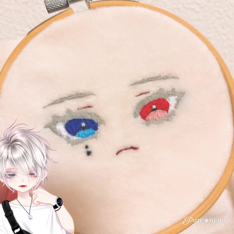 May_15177's tweet photo. お顔完成〜〜！！指が…指が…
練習除いて初刺繍なので綺麗では無いけど、可愛いからよし👉
#ピュアニスタ  #ピュアニスタアートグラフ作ったよ https://t.co/QZqi2Yuosz