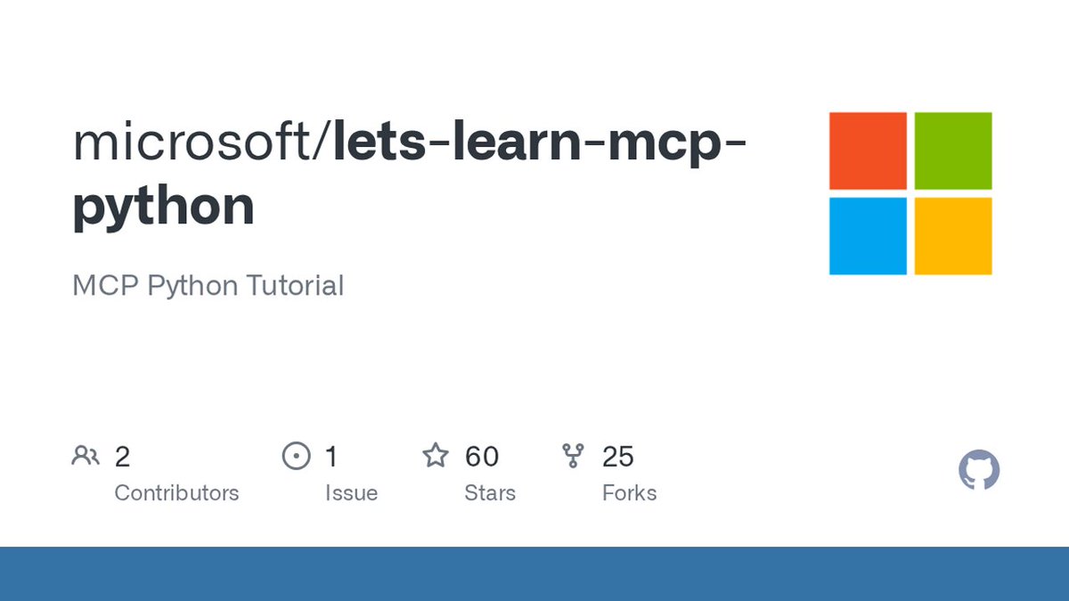 dotnet's tweet image. Let&apos;s Learn MCP with Python - Tutorial Series
Here&apos;s your comprehensive guide to understanding and building Model Context Protocol (MCP) Servers for Python developers through interactive learning experiences.
Repo readme: msft.it/6013suzUb
